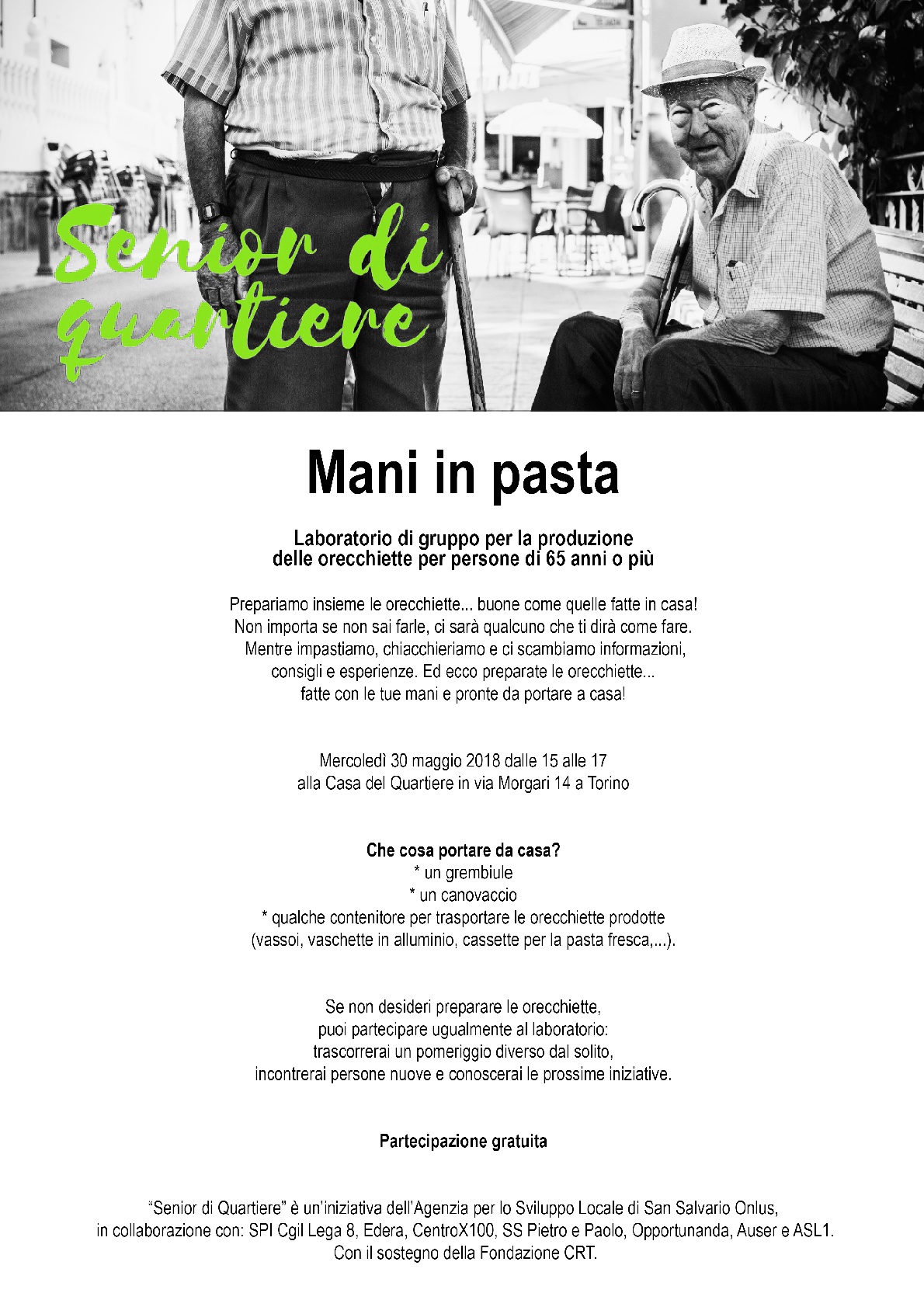 Mani in pasta: laboratorio di gruppo per la produzione delle orecchiette per persone di 65 anni o più!
